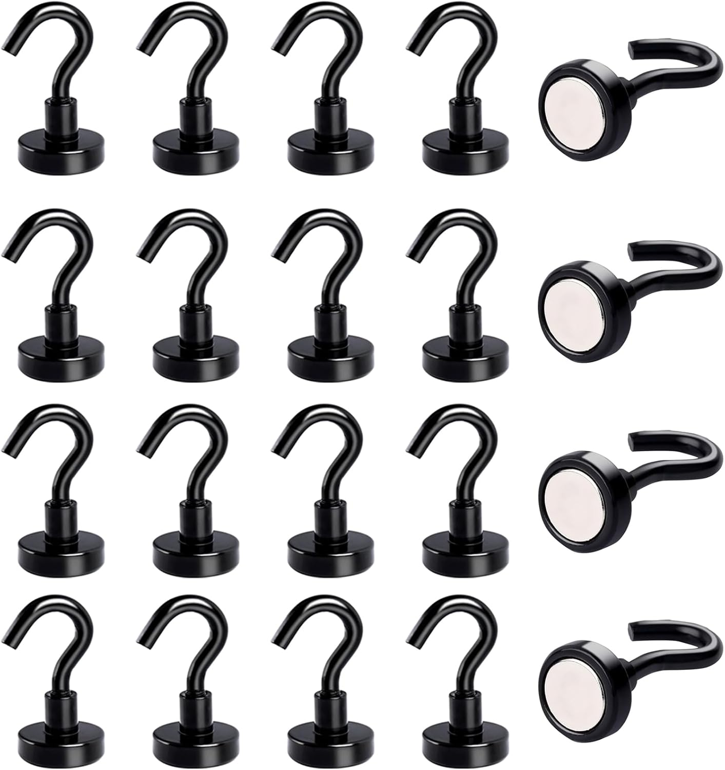 Leuik 20Pcs Magnetic Hooks Heavy Duty Strong Magnet Hooks for Hanging with Neodymium & Non Scratch Adhesive, Magnetic Hanger for Cruise Ship Camping Grill Kitchen Toolbox Storage Refrigerator,Black image number 2