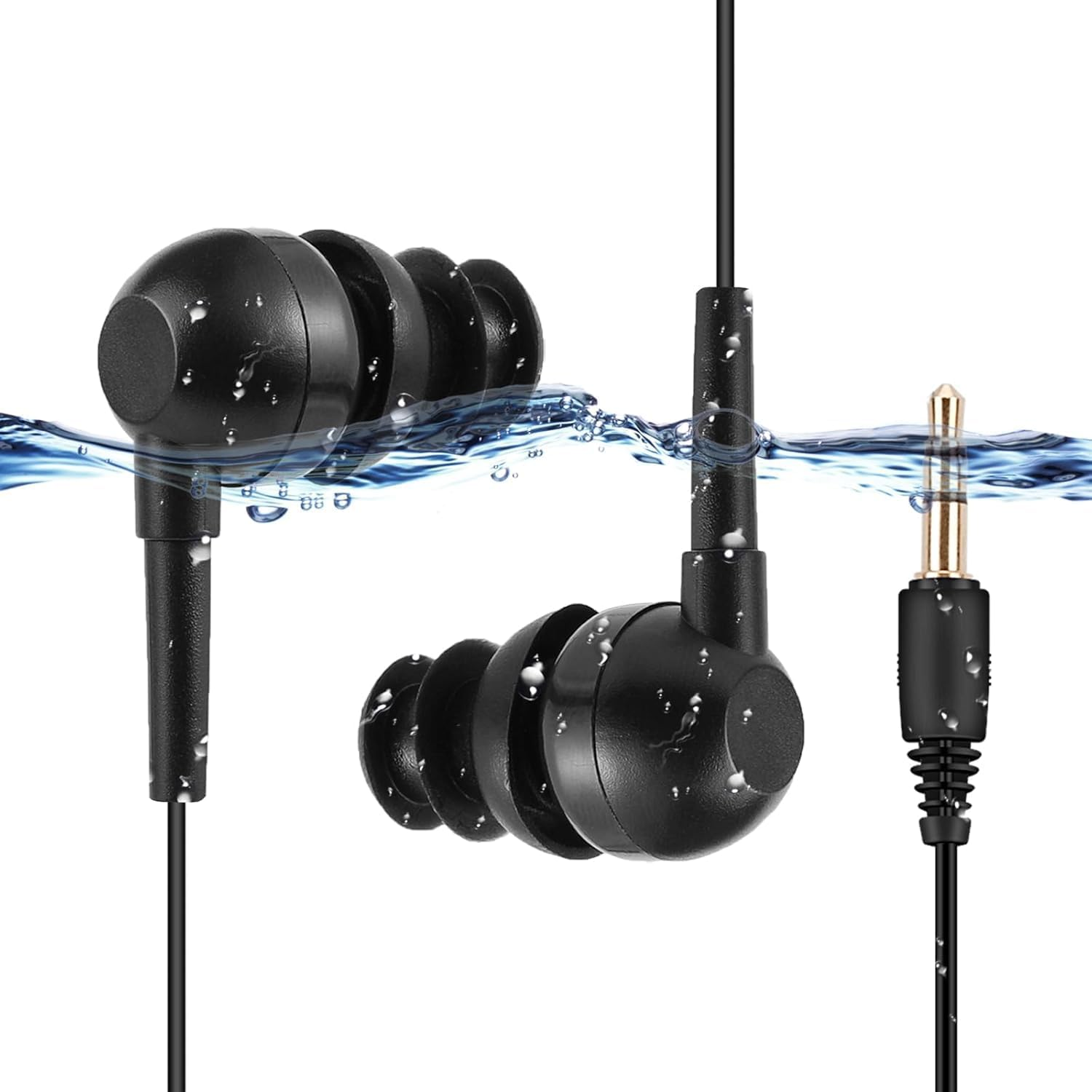 AGPTEK IPX8 Waterproof In-Ear Earphones, Coiled Cable Swimming Earbuds with Stereo Audio Extension Cable, Wired, Black image number 6