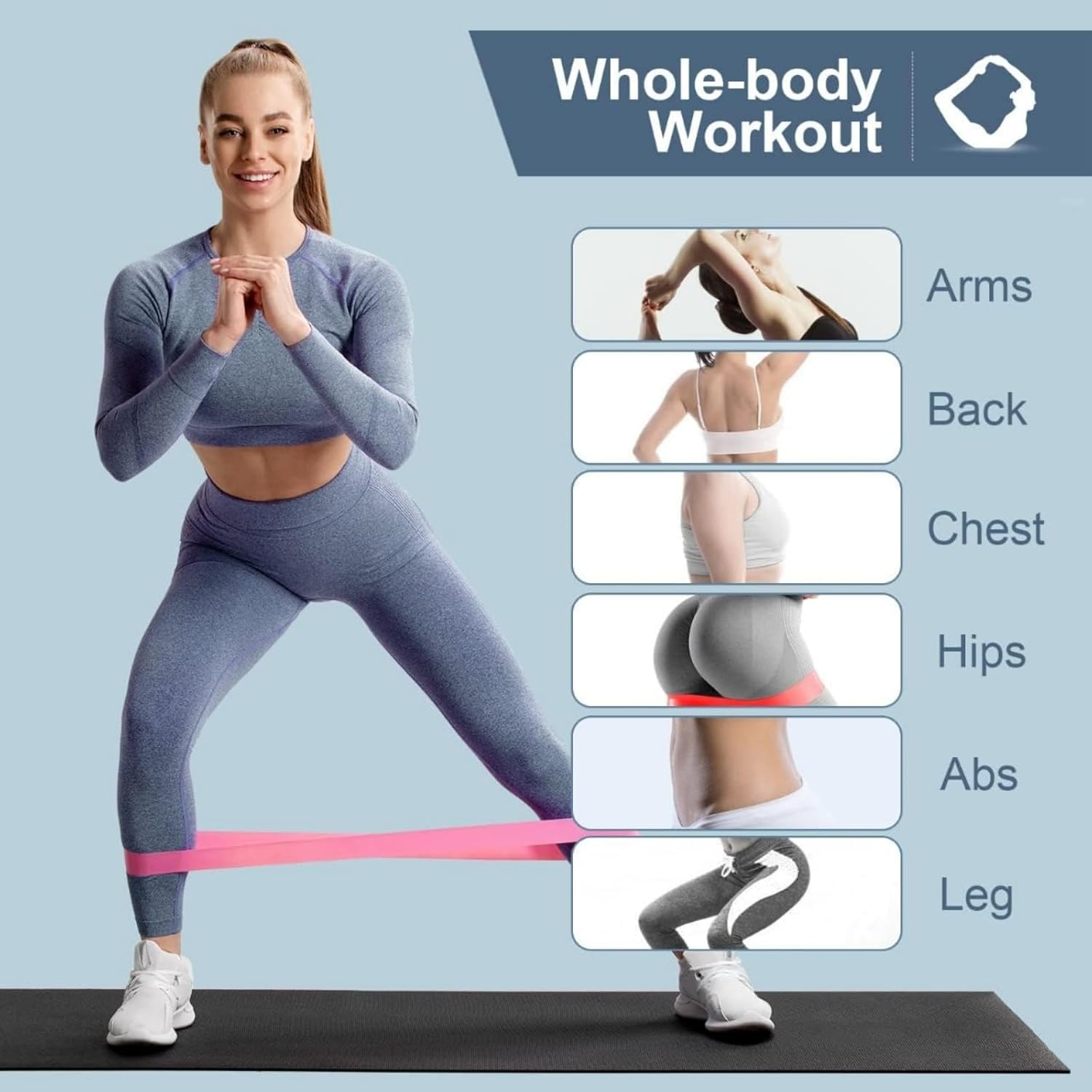 5 Pack Exercise Bands, Resistance Bands for Working Out Women with Varying Levels of Resistance, Stretch Bands Perfect for Fitness Chest Expanding Arm Leg Yoga Pilates Physio Therapy image number 5