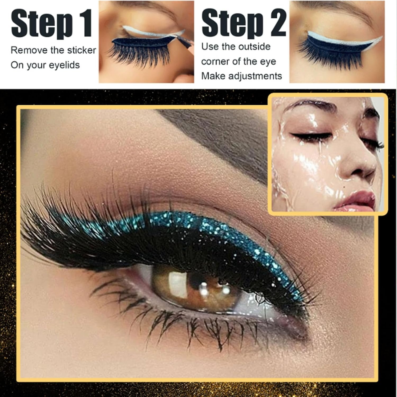 Eye Wigs Lashes with Eye Shadow, 2026 New Reusable Natural Eyes Shadow Eyelash Patch with Glitter, Lazy Eyelash Patch for Party Prom, 1-Second Perfect Eyes (Black) - Blue image number 5