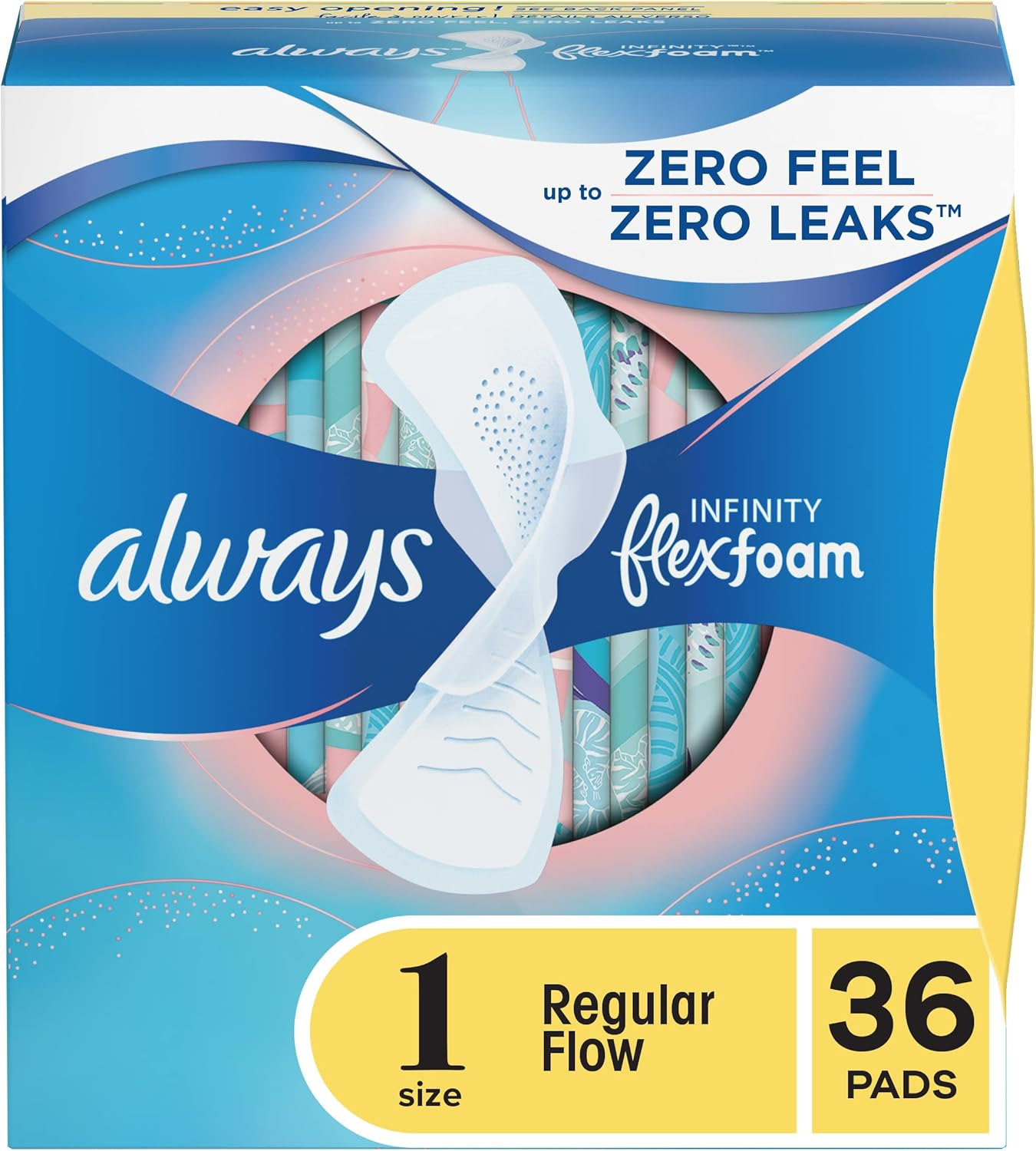 Always Infinity Size 1 Pads with Wings, Regular Absorbency, Unscented, 36 Ct, Packaging May Vary image number 2