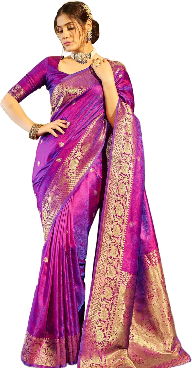 SWORNOF Womens Kanjivaram Banarasi Silk Saree Patola Saree