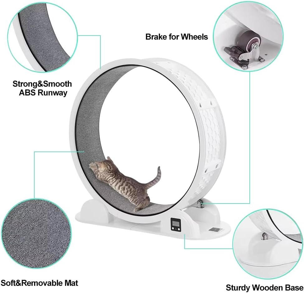 CHAOFLIGHT Cat Exercise Wheel,Pet Treadmill Running Wheel with Pedometer 41'' Large Cat Wheel with Carpeted Runway & TPE Silent Roller for Running/Walking/Training, Suitable for Most Cats image number 3