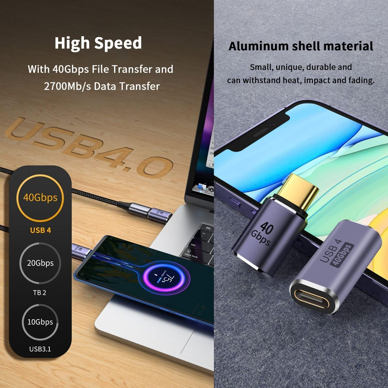 5 Pack USB C Adapter 40Gbps, USB C 90 Degree Adapter PD, Right Angle USB C Adapter 100W, USB 3.1 Type C Male to Female Adapter and USB C Extender Adapter for Laptop, Tablet and Phones