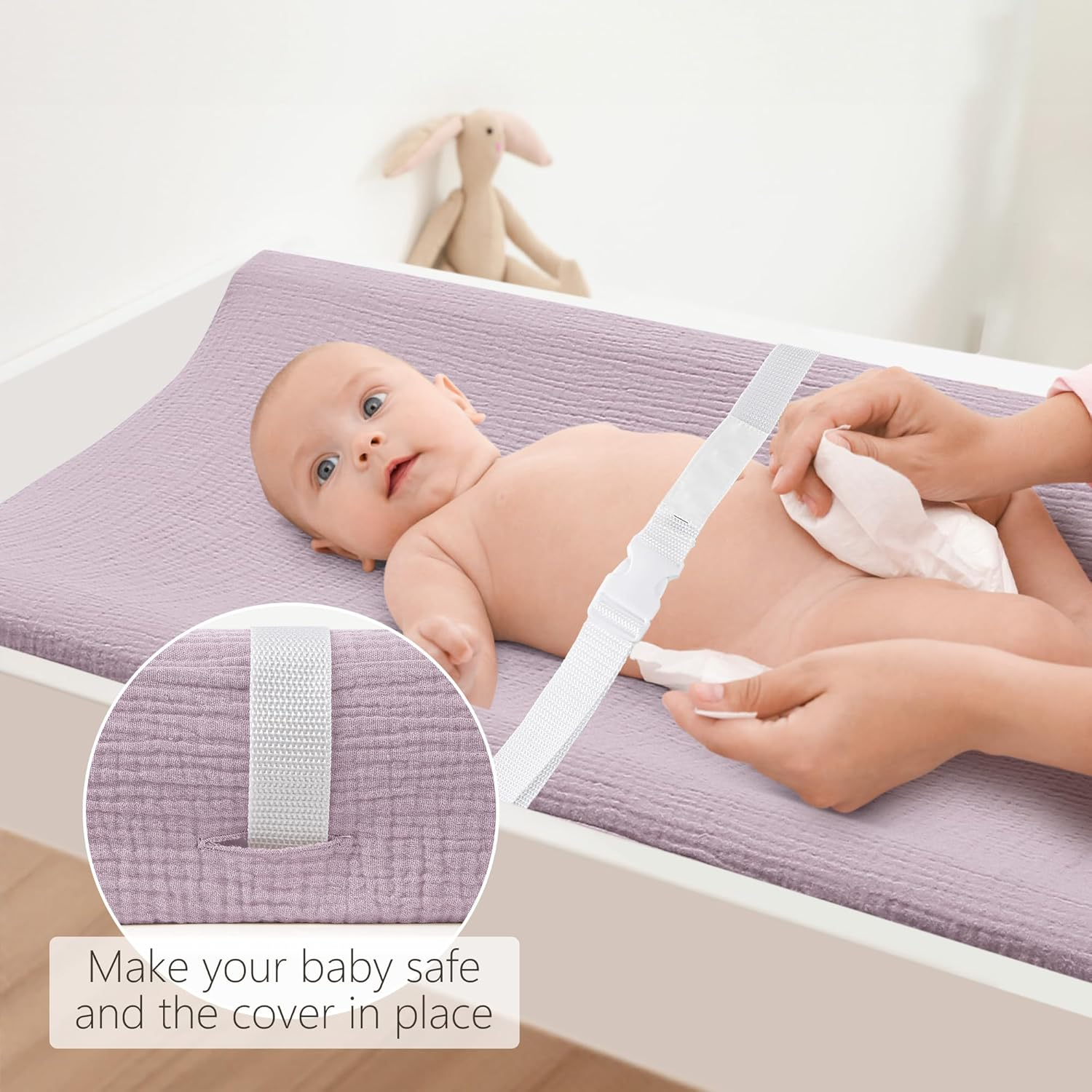 Bearmoss Changing Pad Covers 2Pack 100% Cotton Muslin Diaper Change Table Pad Covers 32&rdquo;X16&ldquo; Soft Breathable Changing Pad Sheets for Unisex Baby Girls and Boys (Candy Floss) - Candy Floss image number 5