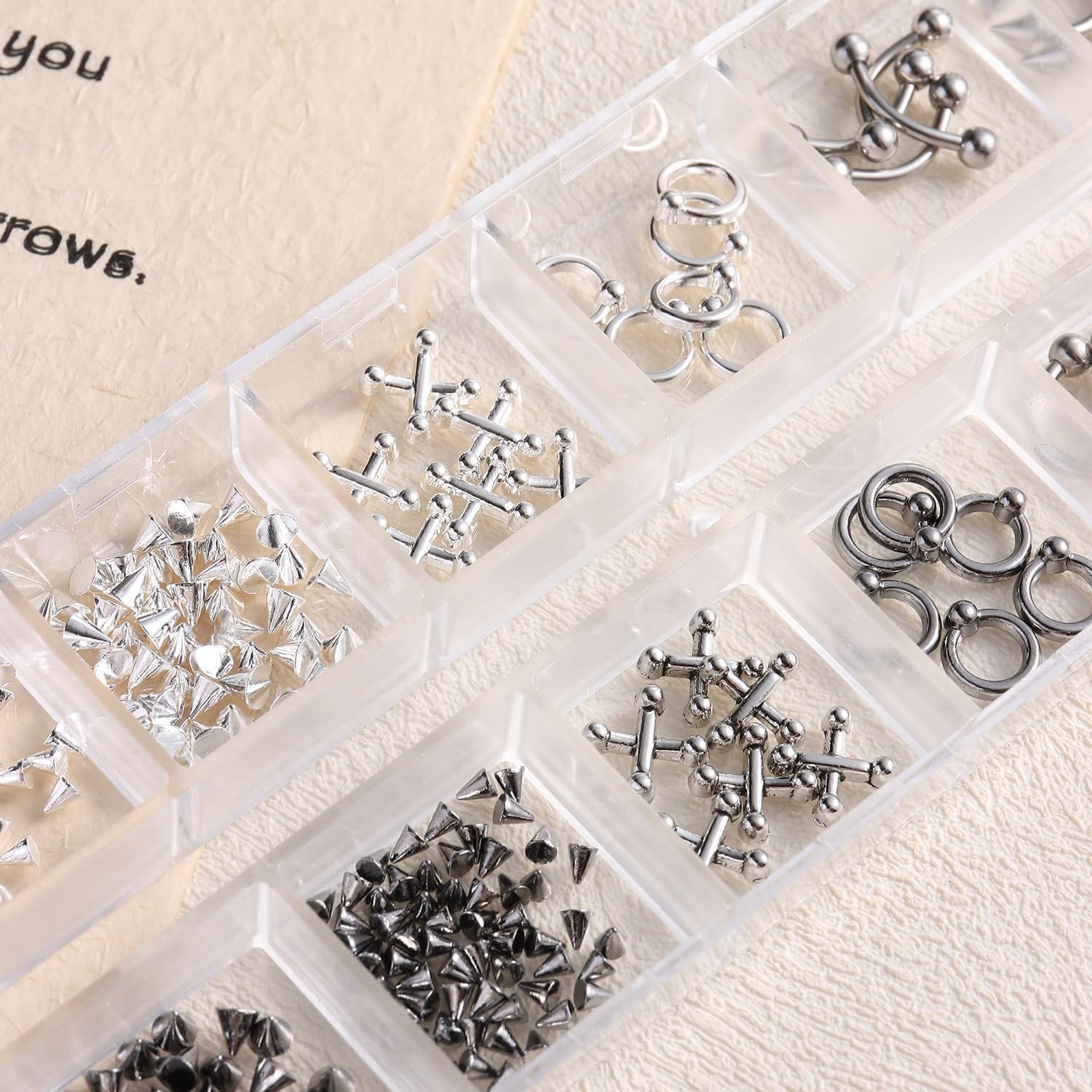 Fspronail Nail Piercing Charms, Black Silver Charms for Nails Metal Punk Goth Charm Cross Stud Rivet Spike Ring Piercing Jewelry Manicure Supplies Y2K Decoration DIY Craft (Silver Black 2) image number 6