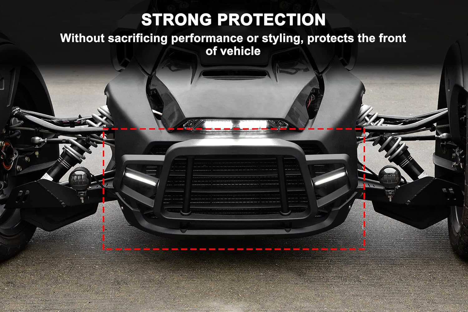 SAUTVS Front Bumper Guard with LED Light for Can-Am Ryker, Front Profile Bumper Guard Protector with LED Accent Light for Can Am Ryker 600 900 Sport Rally All Models Accessories (Replace #219401108) image number 3