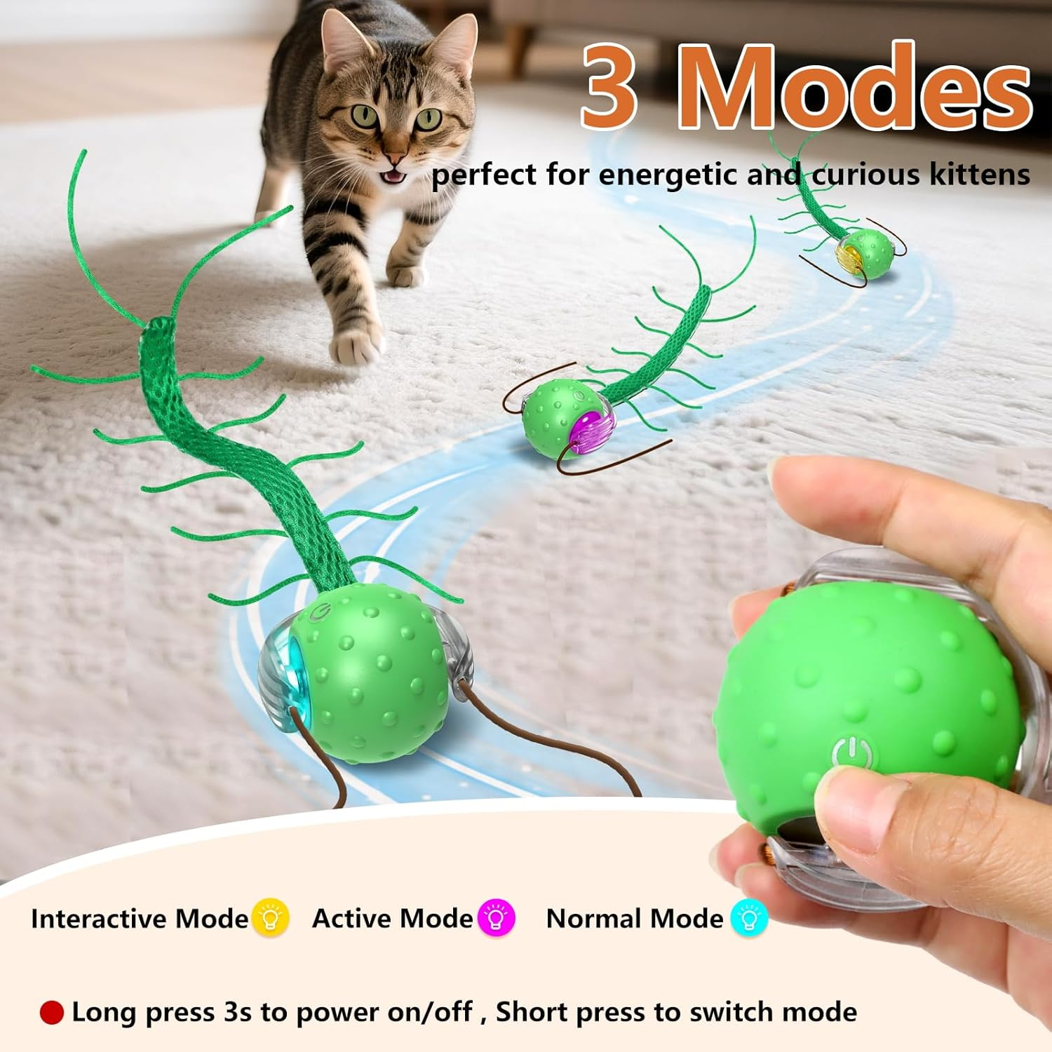 Giociv Interactive Cat Toys for Bored Cats, with Chirping, Centipede Motion Wake-Up Super Motor Cat Ball on Rug image number 5