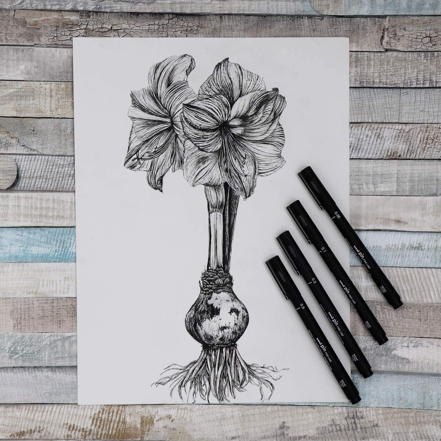 Uni Pin - Set of 6 Drawing Pens - Black Ink - Fine Point 0.03-0.8 Mm image number 3