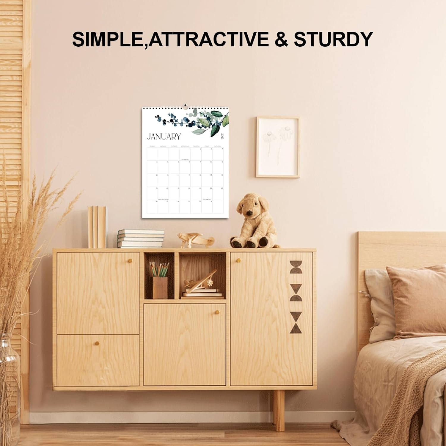 Beautiful Aesthetic COZY CORE Wall Calendar - Perfect Modern Greenery & Office Planner, 14.5"X11.5" for Easy Organizing (2025-2026 Green Leaf)