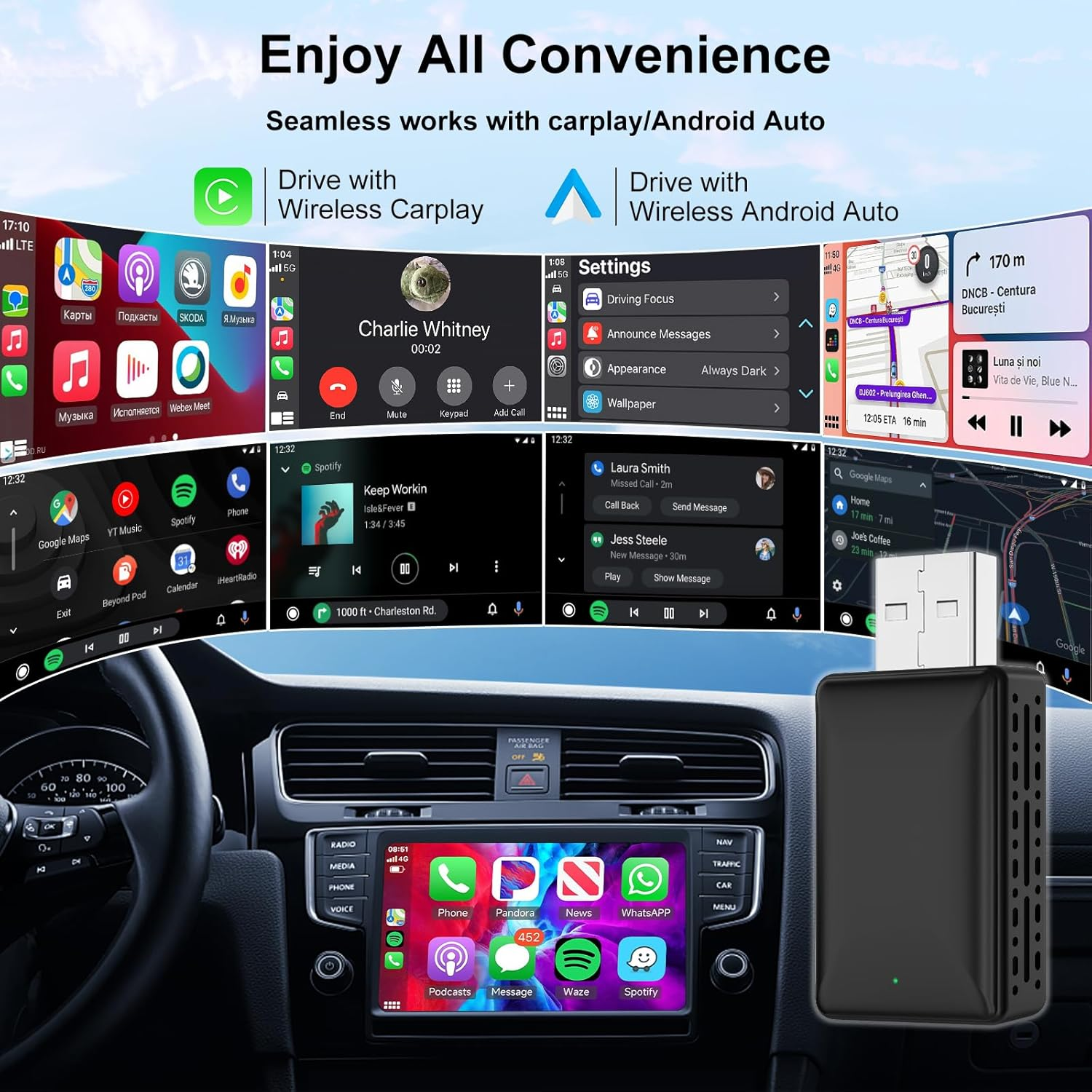 2 in 1 Wireless Carplay Adapter 2025 Fit for Cars 2016+ Factory Wired Carplay/Android Auto, Car Play Dongle Converts Wired to Wireless, Online Upgrade image number 4