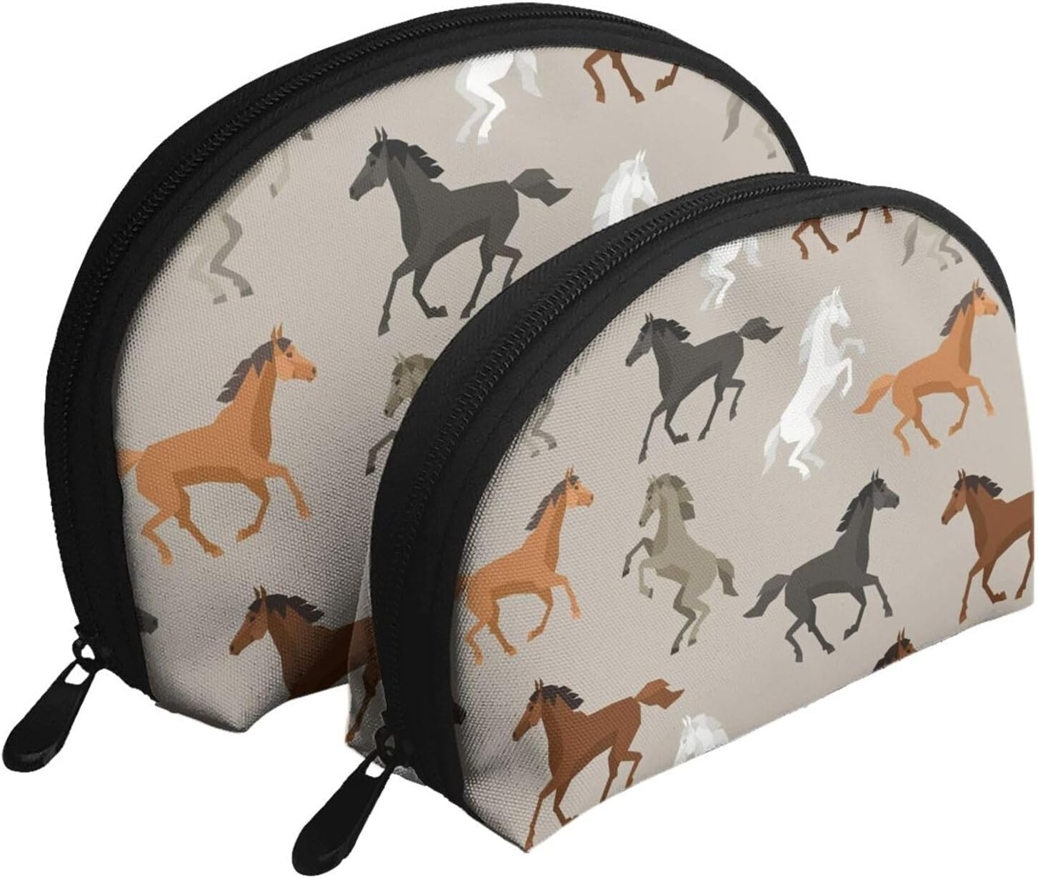 Cozimangoe Coin Pouch Makeup Bags Set, 2 Piece Shell Shape Cosmetic Bag with Pockets for Daily Travel Handbag Lipstick Keys Toiletry, Personalized Cute Horse image number 2