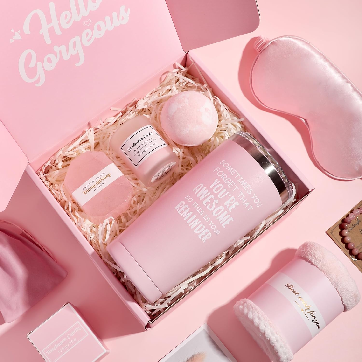 Birthday Gifts for Women, Mothers Day Gifts for Mom from Daughter, Spa Gift Basket for Best Friends Her Sister Wife Girlfriend Nurse, Gift Ideas for Valentines Day, 20Oz Tumbler Set (Pink) image number 3