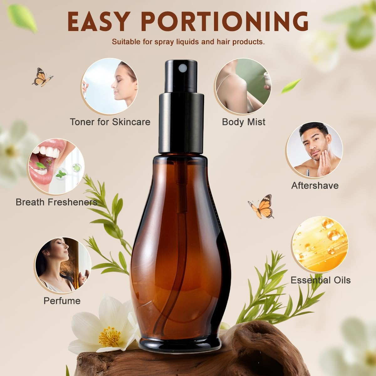 3 Pack Amber Glass Spray Bottles Refillable Fine Mist Spray Container with Black Atomizer and Cap for Essential Oil Perfume Aromatherapy Cosmetic image number 2