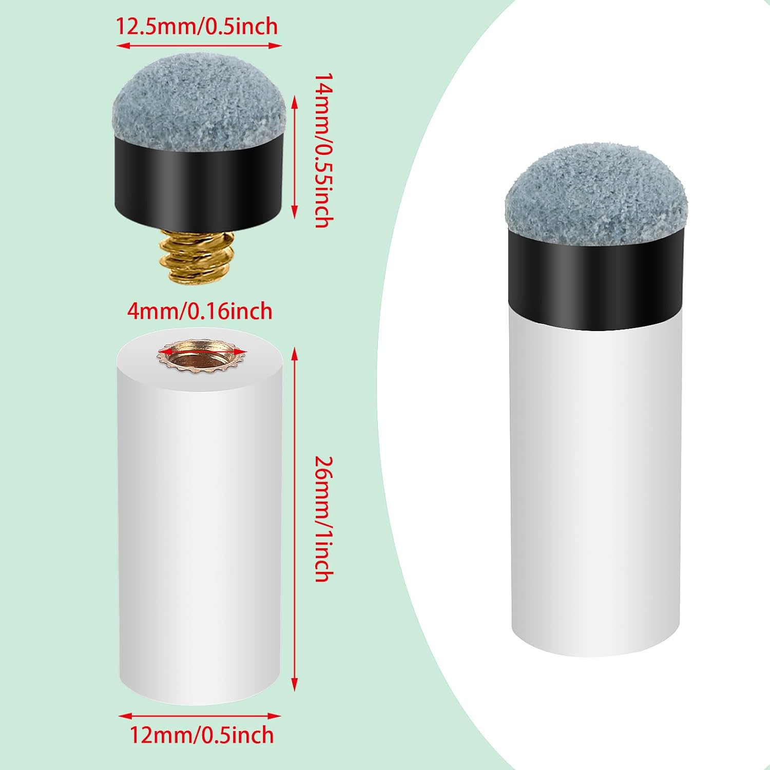 Prasacco 10 Sets Billiard Cues Tips Replacement with White Pool Cue Stick Ferrules, Screw on Pool Cue Tips Pool Stick Tips, 12Mm (Blue) image number 1