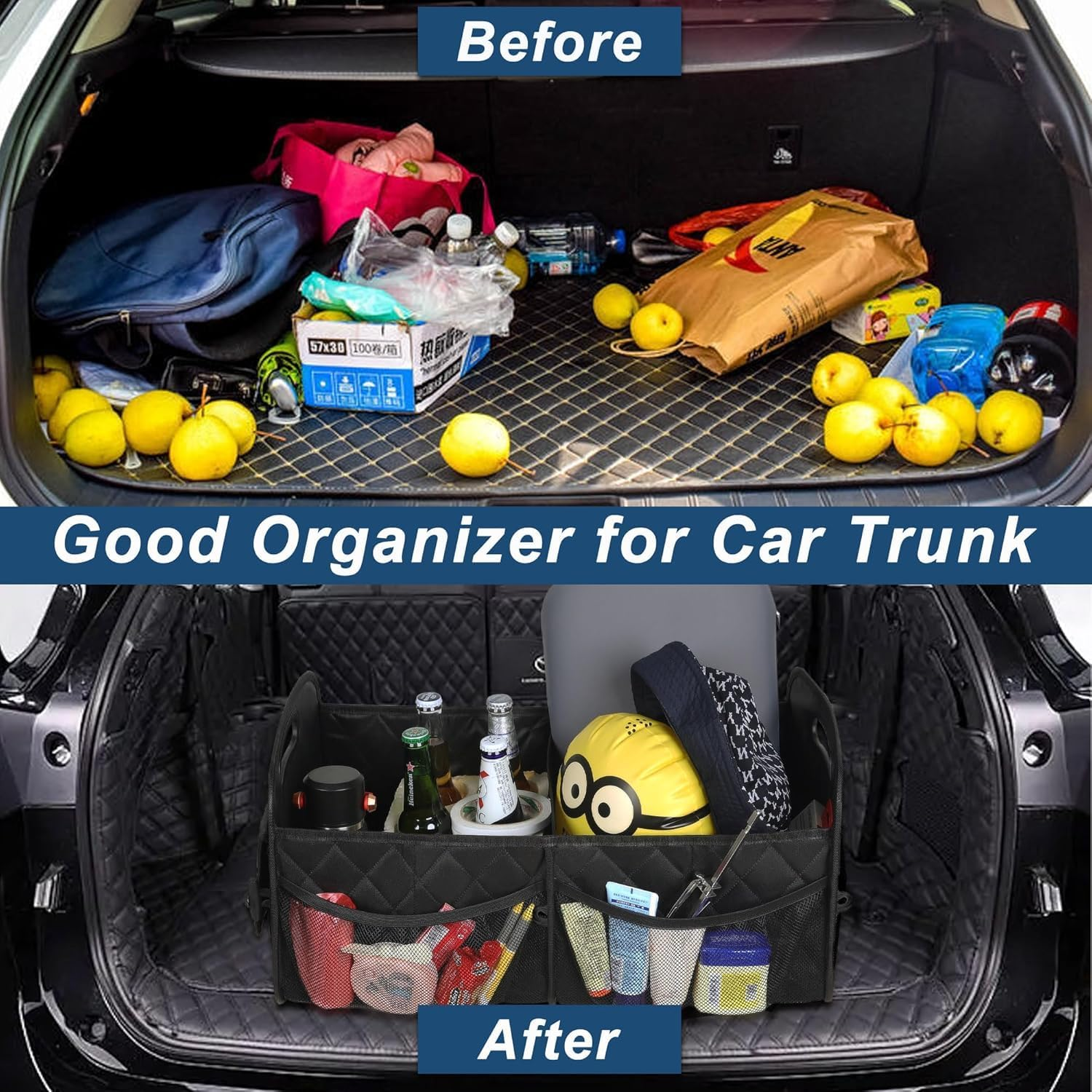 Jiaozoum Car Trunk Organizer for SUV, Organizers and Storage with 6 Pocket, Car Accessories for Women/Men 50Lwaterproof Polyester Trunk Organizer, Black image number 3