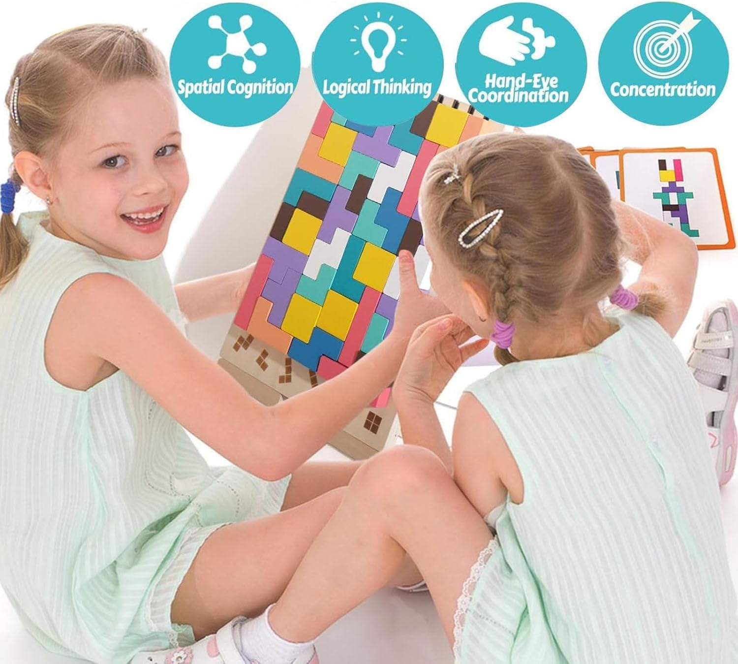 Wooden Stacking Puzzle Toy Tetris, 3D Wooden Puzzle Montessori Toy Art, Giant Board Game, Wood Stacking Blocks Stress Toys for Family Easter Activity, Home Decor (1Pcs) image number 2