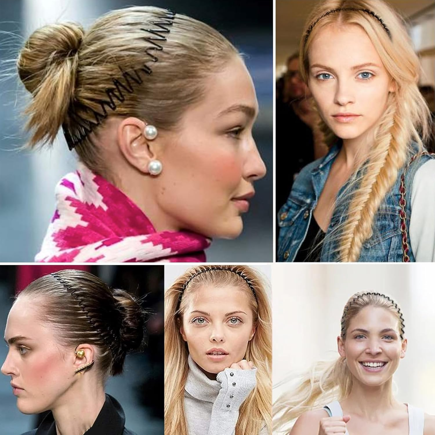 Pack of 6 Women'S and Men'S Zigzag Hair Band Wave Black Spring Headband for Outdoor Sports Yoga Fitness image number 3