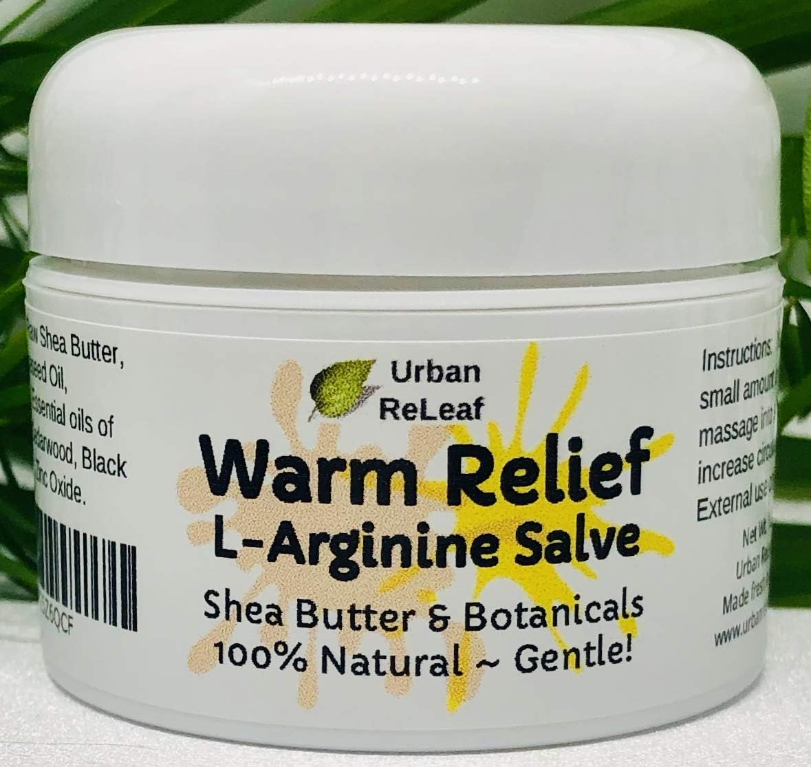 Urban Releaf Warm Relief L-Arginine Salve ! Shea Butter & Botanicals, 100% Natural. Gentle Circulation Warming Massage Cream. image number 5