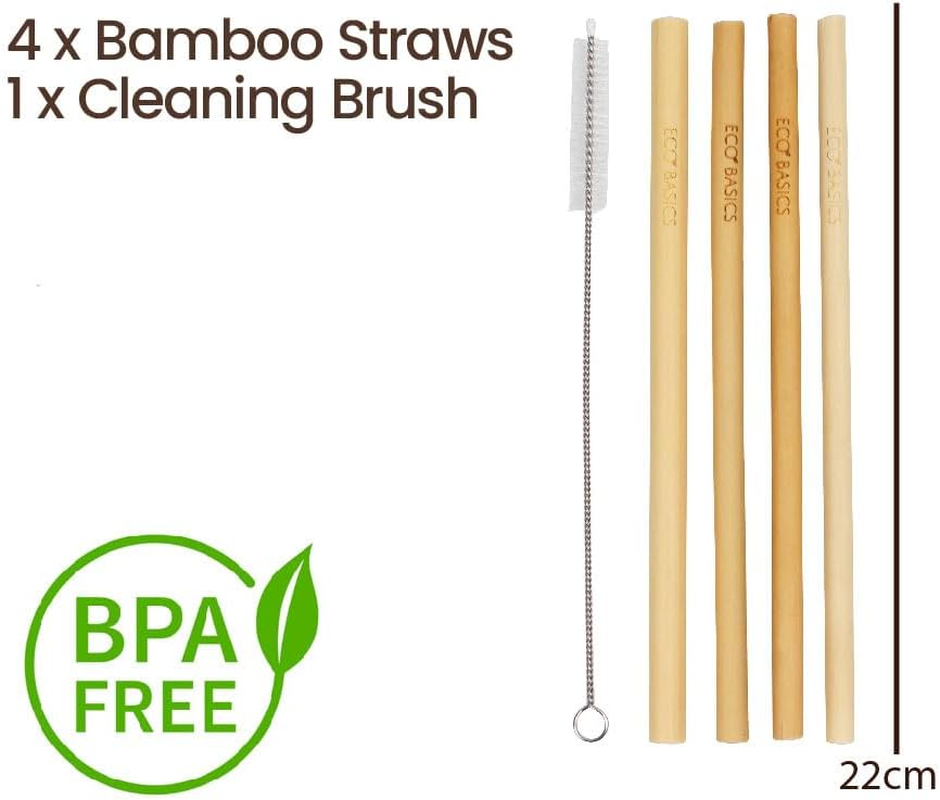 Eco Basics White Magic Reusable Bamboo Straws with Cleaner 4-Packs