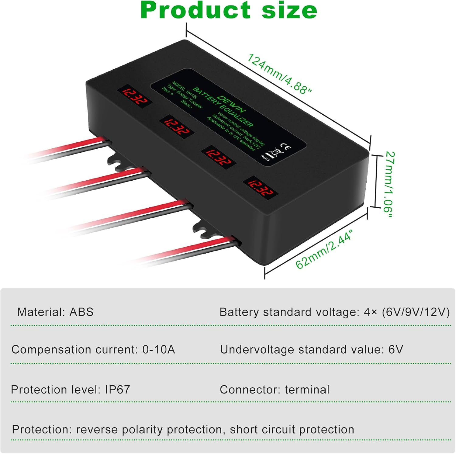 Wadukud Battery Equalizer, 48V Battery Equalizer, LED Digital Display 4 X 12V Battery Balancer for Lead Acid Lithium Battery image number 2