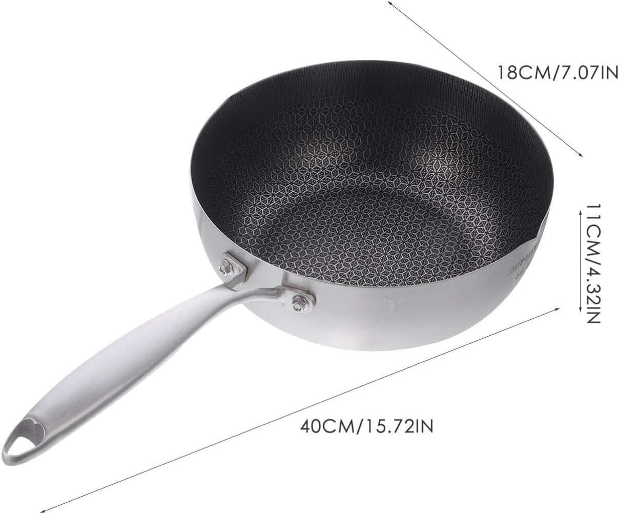 Kichvoe Wok Pan Stainless Steel Wok 18CM Honeycomb Skillet Induction Cooking Fry, Stir-Fry Pans Flat Bottom Wok Gas Stove Cooking Pot for Kitchen Restaurant Home image number 2
