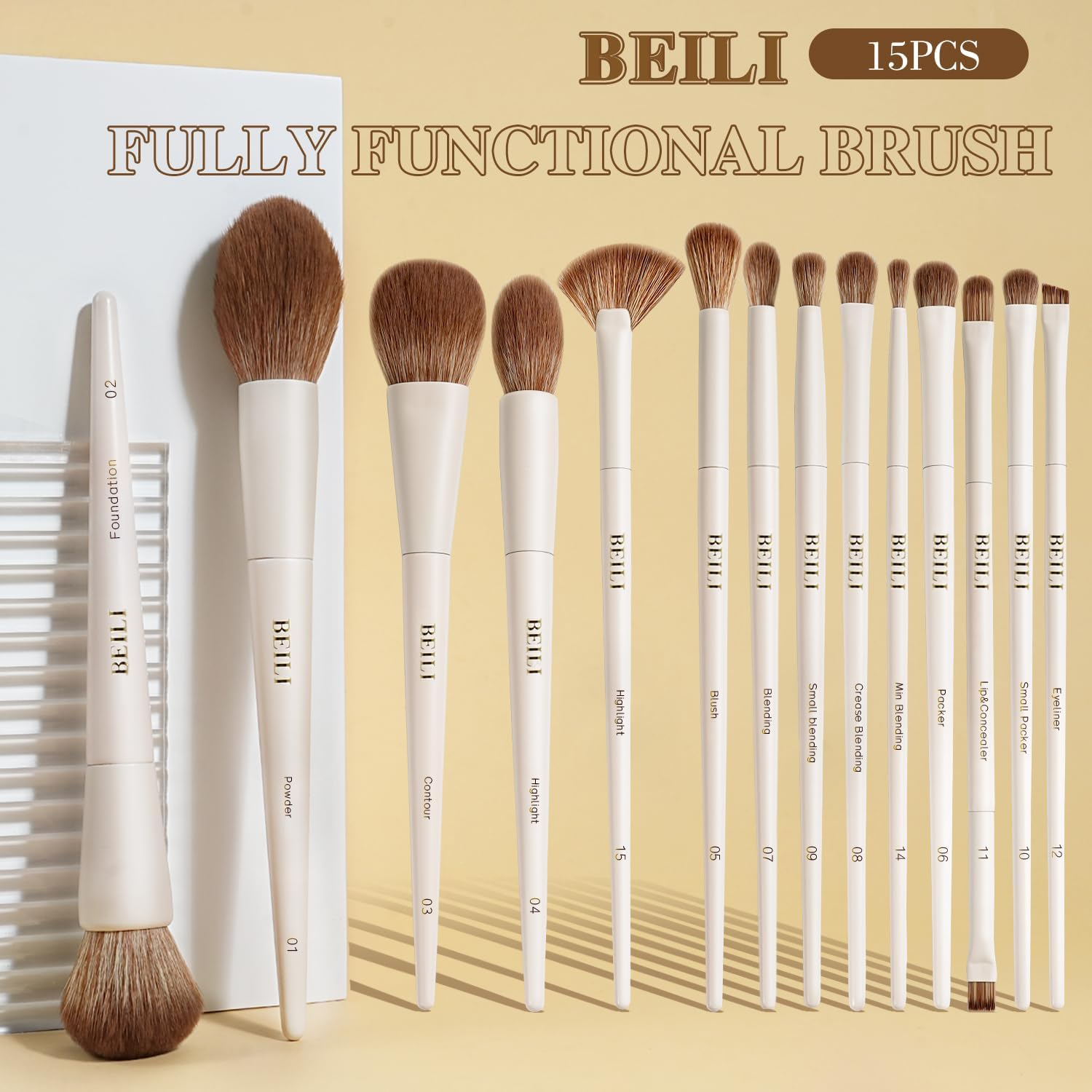 BEILI Makeup Brushes 15 Pieces Professional Makeup Brushes Premium Plastic Makeup Brush Set for Contour Concealer Foundation Eyeshadow Blending Liner Powder Blush image number 2
