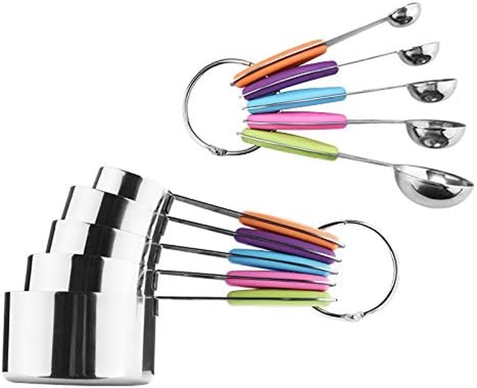 Measuring Cups and Spoon Set of 10 - Stainless Steel with Nonslip Silicone Handle image number 1