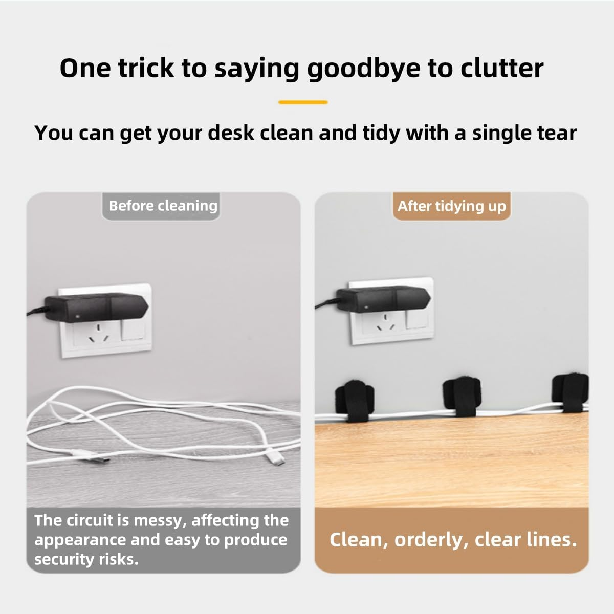 60PCS Reusable Cable Ties,Ywbfove Self-Adhesive Hook Strap Heavy Duty Cable Strap, Post-Adhesive Cable Organizer, Cable Clamp, Home and Office Essentials (Black, Grey, White) image number 4