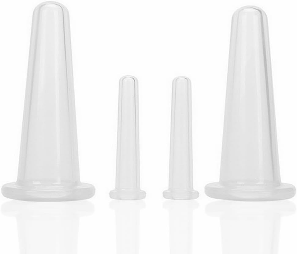 4 Pcs Silicone Facial Cupping Therapy Set Vacuum Massage Cup Kit Body Cupping Cup Set for Face Neck Back Eyes Massage Vacuum Cans Suction anti Cellulite Massager Health Care (White)