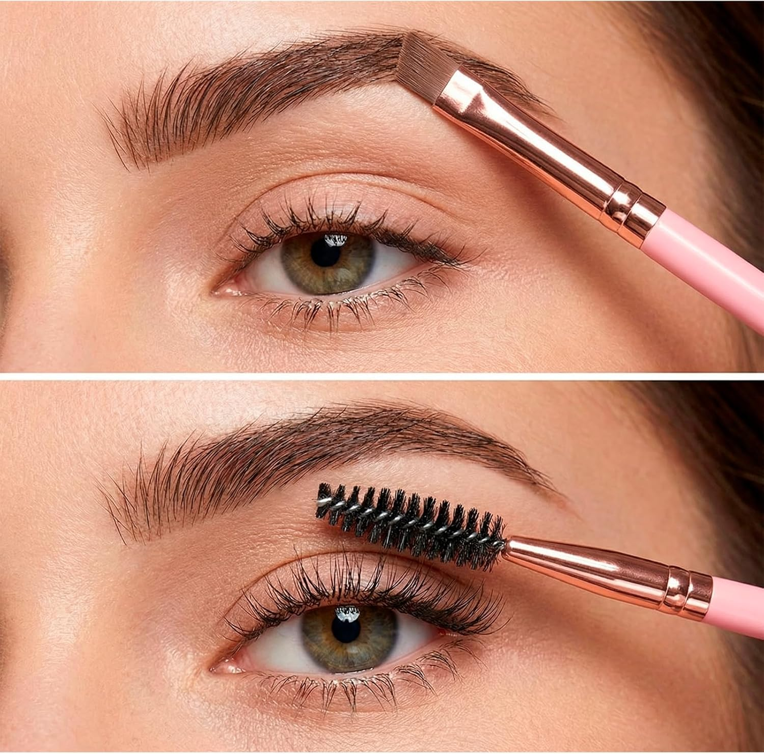 Xolixorium Duo Eyebrow Brush Spoolie Brush and Angled Brow Brush Eyelash Brush for Eye Makeup 5Pcs Set with Professional Spoolies for Precise Application Pink Color image number 4