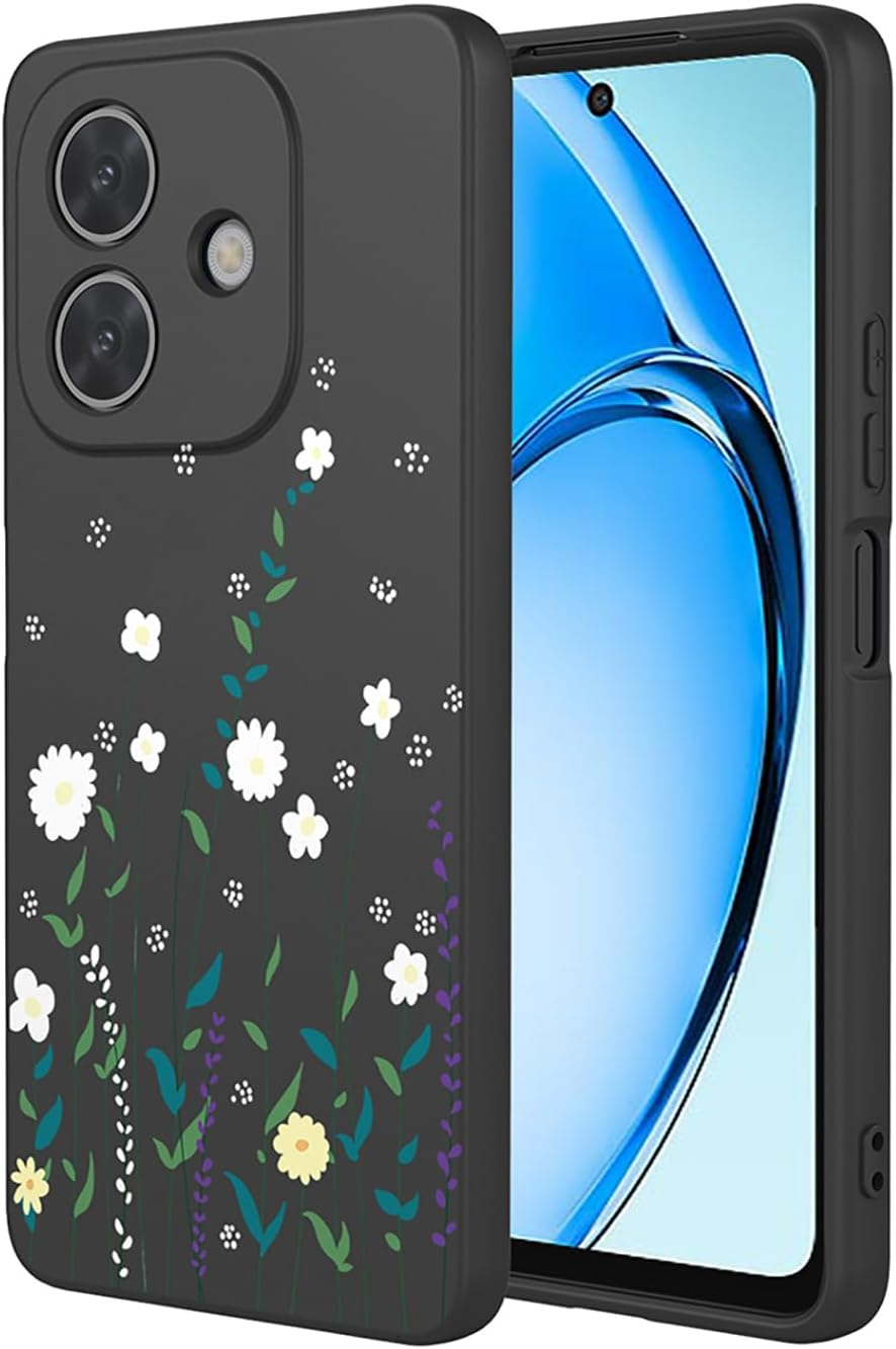 ILING Case for Oppo A40 4G / Oppo A40M / Oppo A60 5G, Elegant Flowers Vines or Cute Panda Pattern Soft Liquid Silicone TPU Bumper Shockproof Protective Case Ultra Thin Mobile Phone Case (Black A92)
