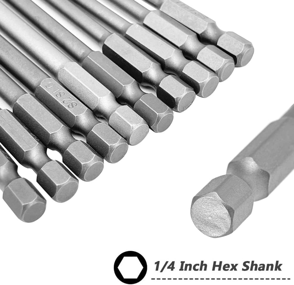 Saipe 10Pcs Magnetic Screwdriver Bit Sets 1/4 Inch Hex Shank Flat Slotted + Phillips Cross Head Screw Driver S2 Steel Drive Drill Bits for Electric Screwdrivers (2 Inch/50Mm Length) image number 3