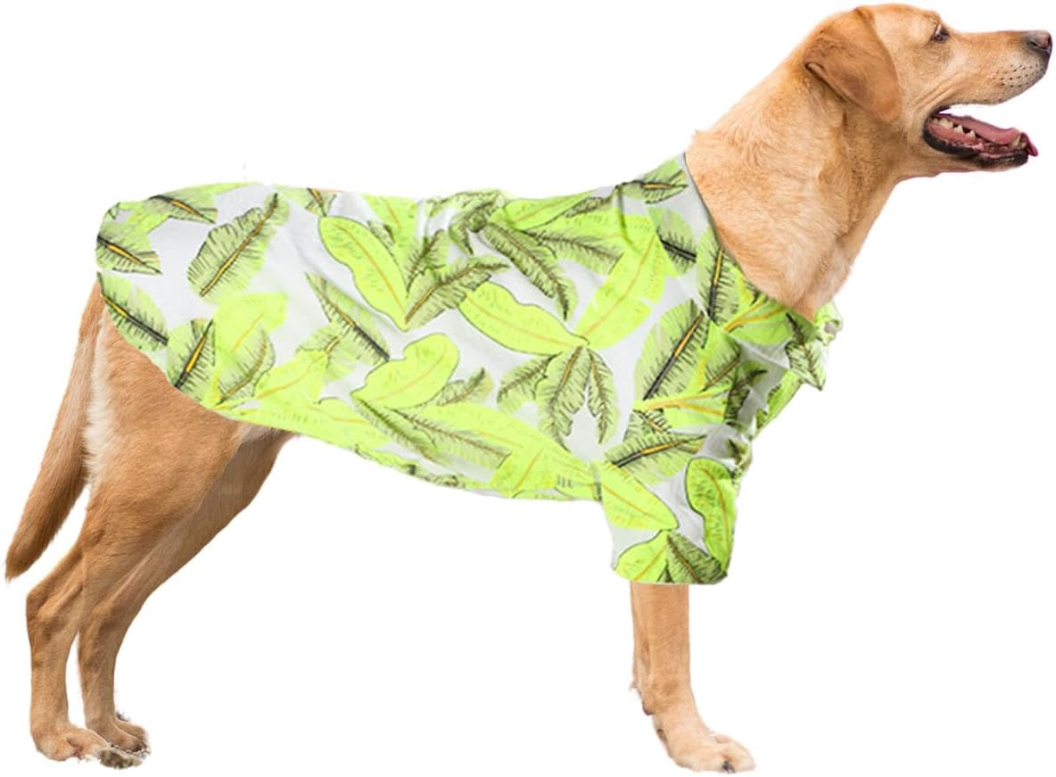 Dog Shirt Hawaiian Style Summer Pet Clothes Cool Breathable Costume Beach T Shirt for Medium Large Dogs 6XL (Yellow Leaves) image number 3