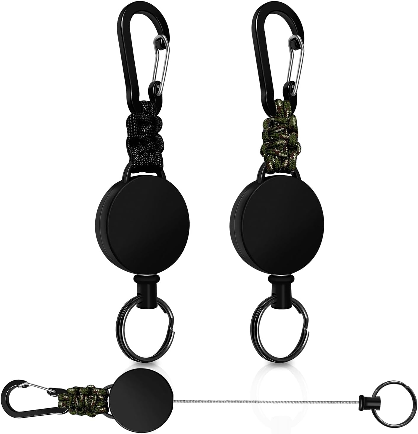 Retractable Keychain 2 Pack Heavy Duty Carabiner Badge Holder, Tactical ID Badge Reel Retractable Key Ring with 60 Cm Steel Extendable Cord and Paracord image number 6