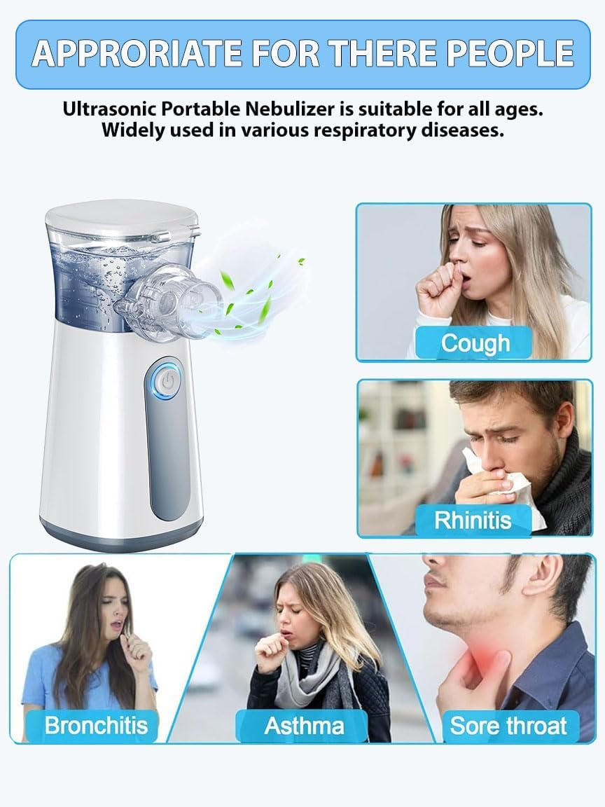 Portable Nebuliser, Auto-Cleaning Handheld Nebulizer for Adults and Kids Travel and Household with 3 Nebulizer Masks and Adjustable Nebulization Rate, for Home, Office, Outdoor image number 2