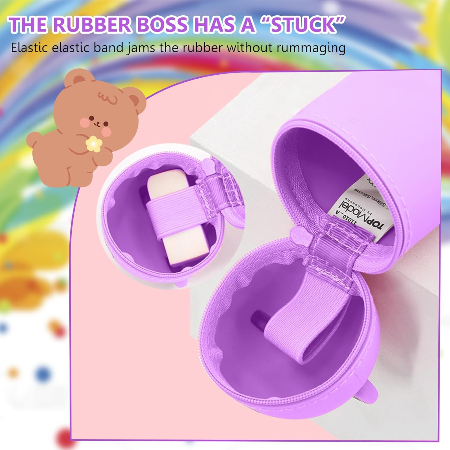 Cute Bear Style Large Stand up Pencil Case, Silicone Pouches Big Capacity Pencil Case, Cup Pencil Case in Soft Silicone, Animal Pencil Pouch Holder for Kids Students Adults School Office image number 4