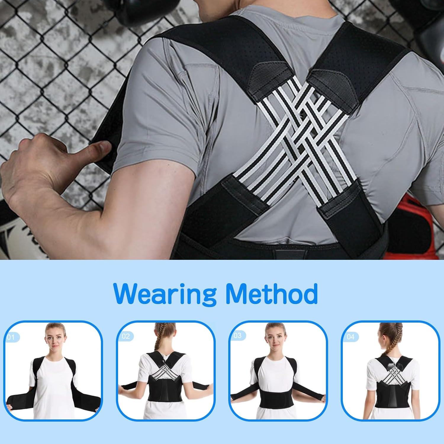 Adjustable Back Posture Belt for Men & Women，Back Brace for Posture,Back Supporter,Adjustable Elastic Straps (S) image number 2