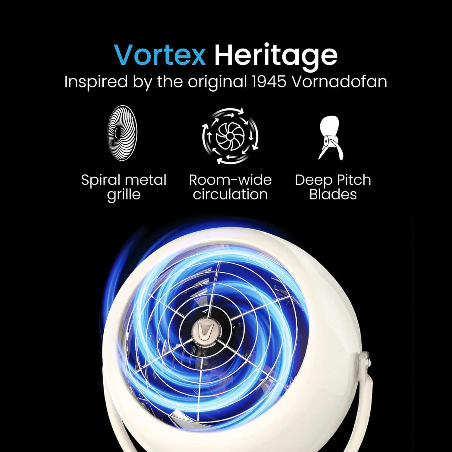 Vornado VFAN Vintage Whole Room Air Circulator &ndash; Metal Retro Design &ndash; Vintage White &ndash; 3 Speeds Dial Control &ndash; Adjustable Tilt Head &ndash; Powerful Vortex Airflow for Bedrooms, Living Rooms & Offices image number 3