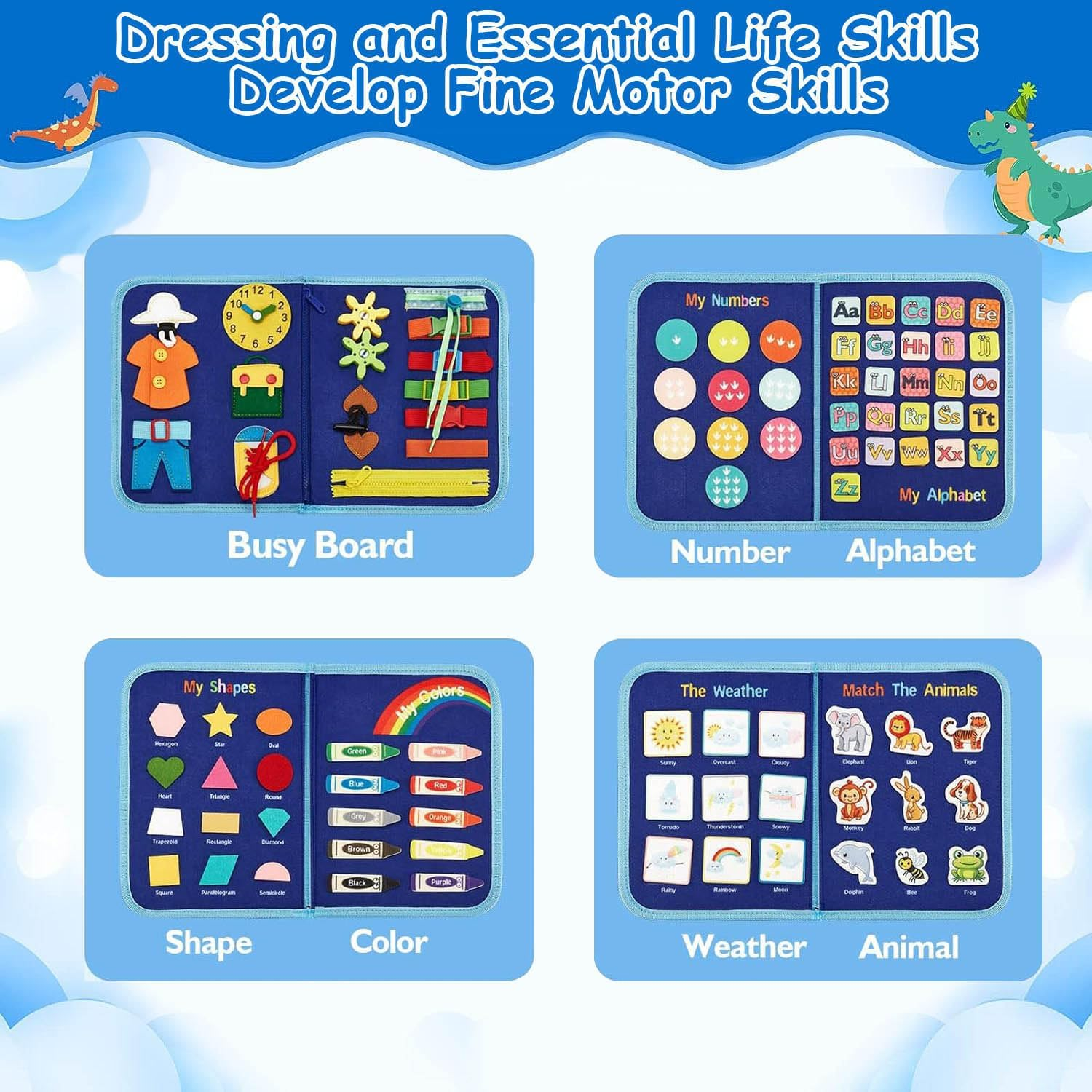 Montessori Toys for Toddlers, Busy Board, Toddler Sensory Toys Preschool Educational Busy Book Travel Toys for Toddlers 3 4 5 Year Old Girls Boys Gift Plane Car Activities Baby Quiet Book (Blue) - Pink image number 7