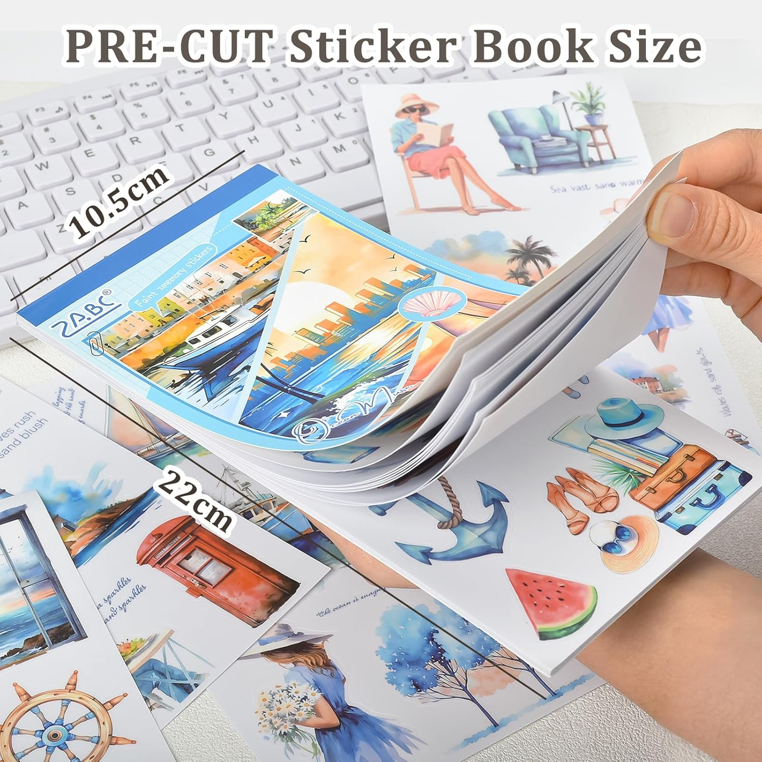 Snycler Blue Ocean Series Sticker Book - 20 Sheets Vintage PET Stickers for Scrapbooking, Junk Journaling, Ephemera, and Decorative Crafts - Pre-Cut Nautical Design Stickers - Coffee Corner image number 7