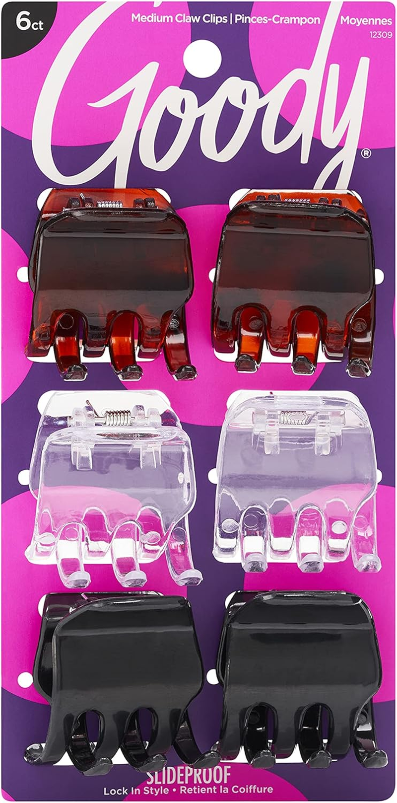 Goody Classic Claw Hair Clips - 6-Count, Clear, Brown and Black - 1/2 Claw Will Gently Keep Hair Secured in Place with a Long Lasting Hold, Color May Vary (Pack of 2) image number 4