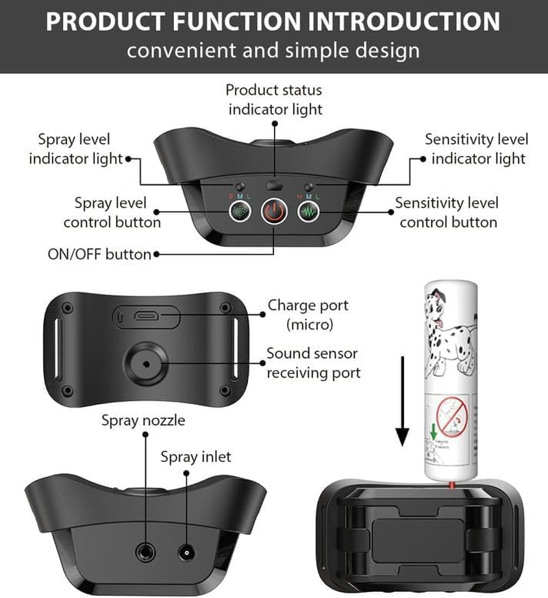Citronella Bark Collar, Automatic Citronella Dog Bark Collar Spray anti Dog Bark Collars with 2 Adjustable Spray Level, Citronella Dog Barking Training Collar No Shock Safty for Dogs image number 3