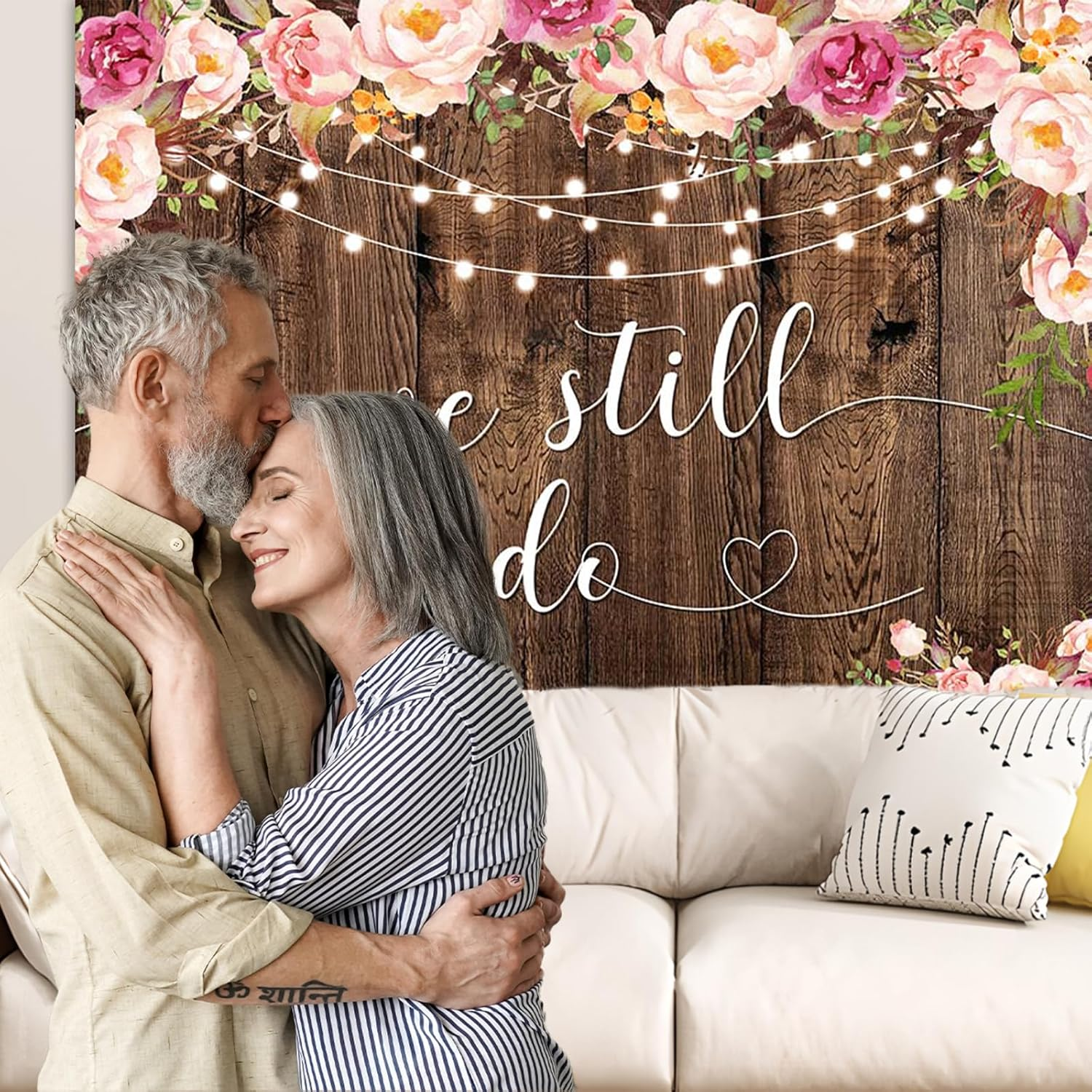 APROPHIC We Still Do Photo Background Anniversary Celebrations Engagement Country Wood Flower Photography Background Cake Zhuo Supplies Banner Suitable for Birthdays, Parties, Baby Showers 210 X 150 image number 3