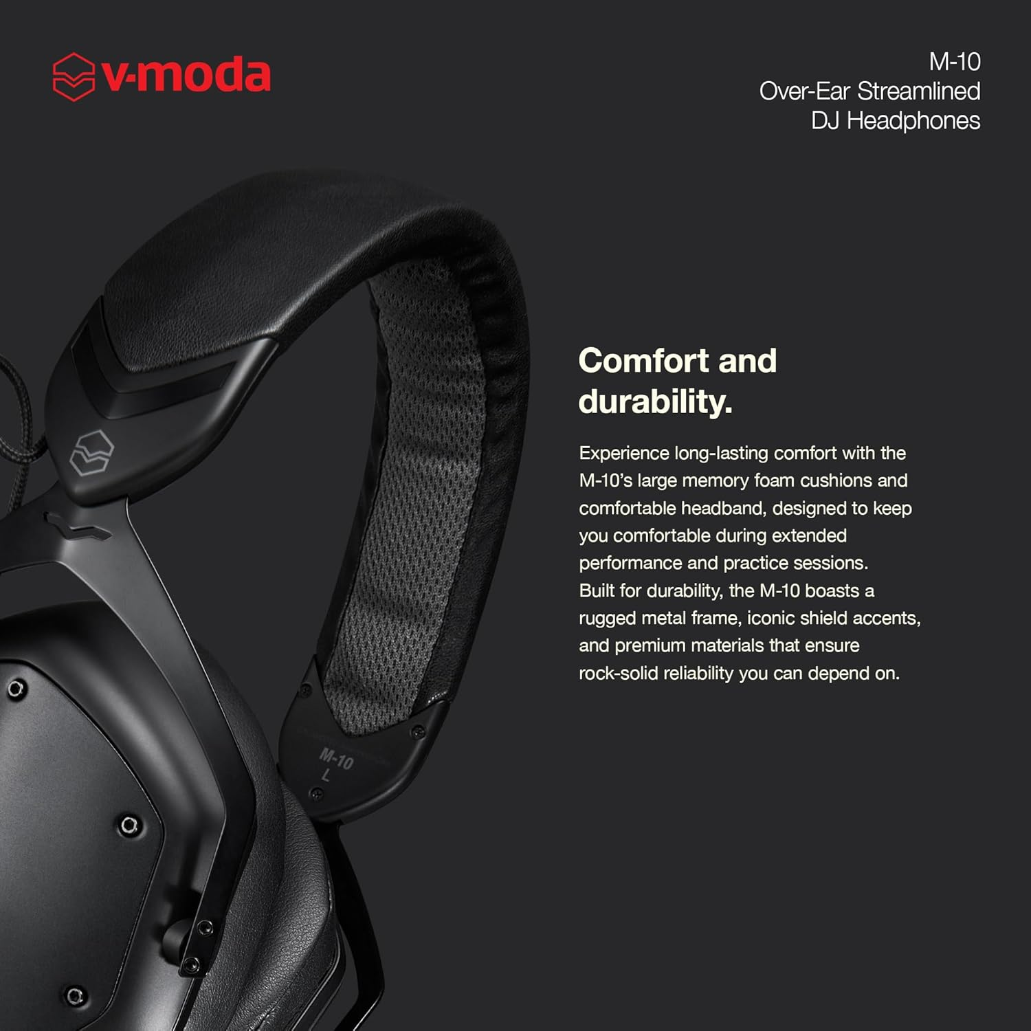 V-Moda M-10 | Streamlined Over-Ear DJ Headphones | Tuned for Djs & Beat-Driven Music | Deep Bass with High-End Clarity | Memory Foam Cushions for Long Performance | Durable Closed-Back Design | Black image number 4