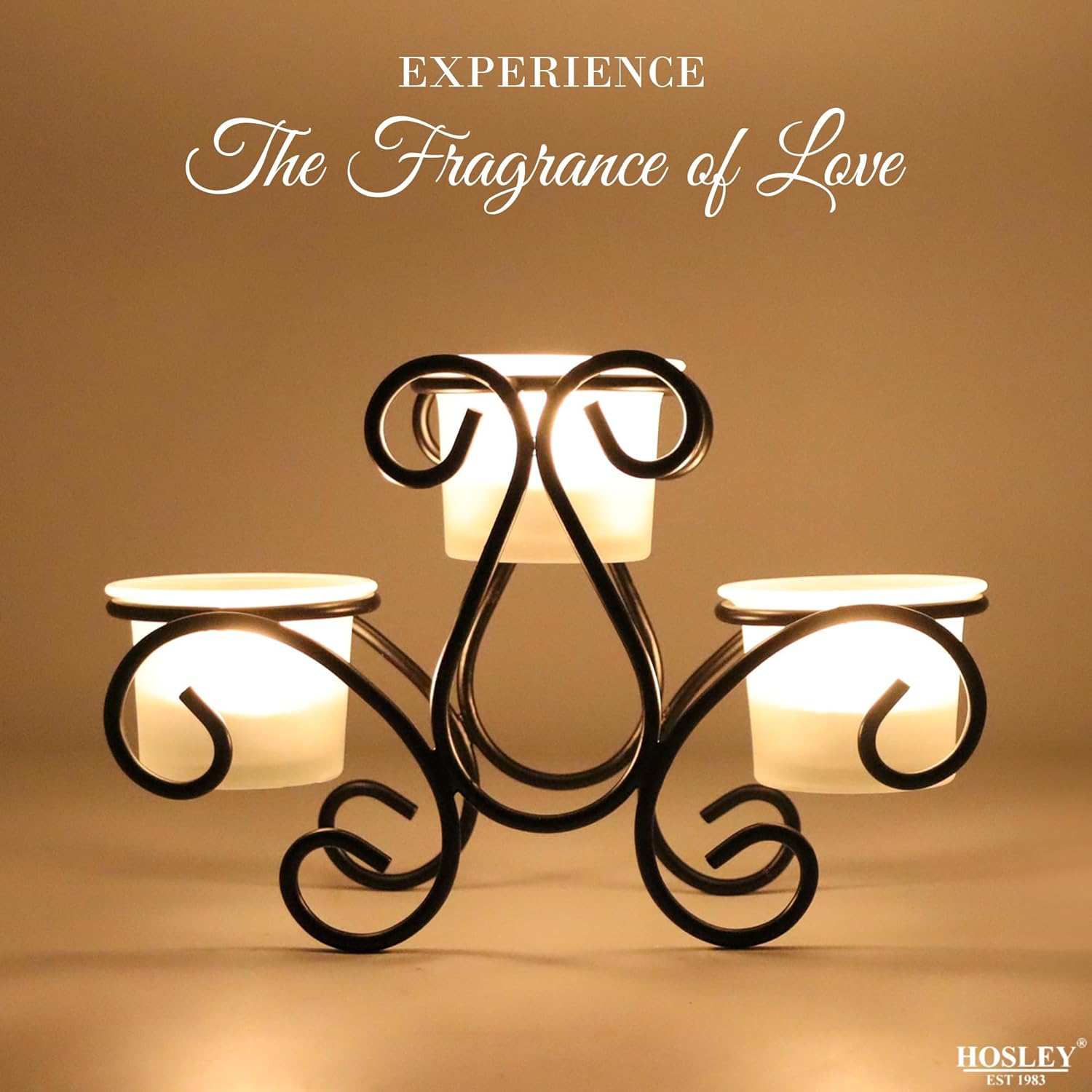 Hosley&reg; Frosted Glass Tealight Candle Holders Black Tealight Candle Holders with Glass Holders Perfect for Home Decor, Birthday, Wedding, Parties, Tabletop, Centerpiece image number 2