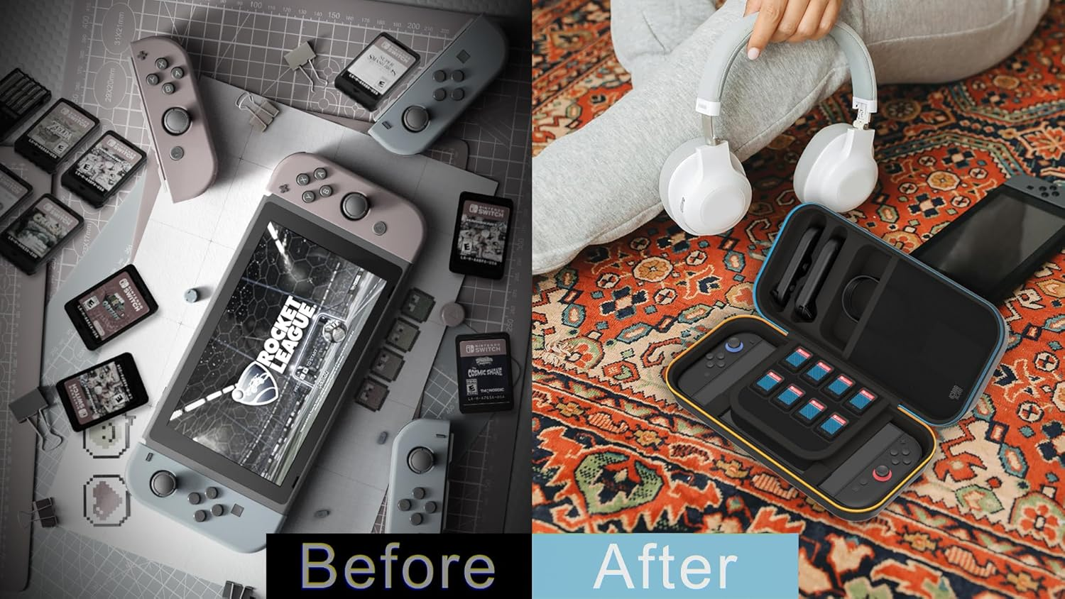 Wigmoa RC-7 Carrying Case Compatible with Switch 2, Portable EVA Hard Shell Travel Storage Bag with Space for Power Adapter, 2 Joy-Con Controllers, and 8 Game Cards. (Black) image number 1