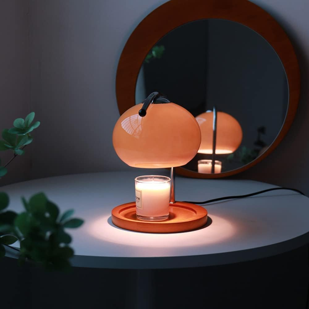 Retro Glass Candle Warmer Lamp Dimmable Aromatherapy Candle Lamp Bedside Table Lamps Study Office Home Decor Wax Warmer Lamps (Orange) - White image number 3