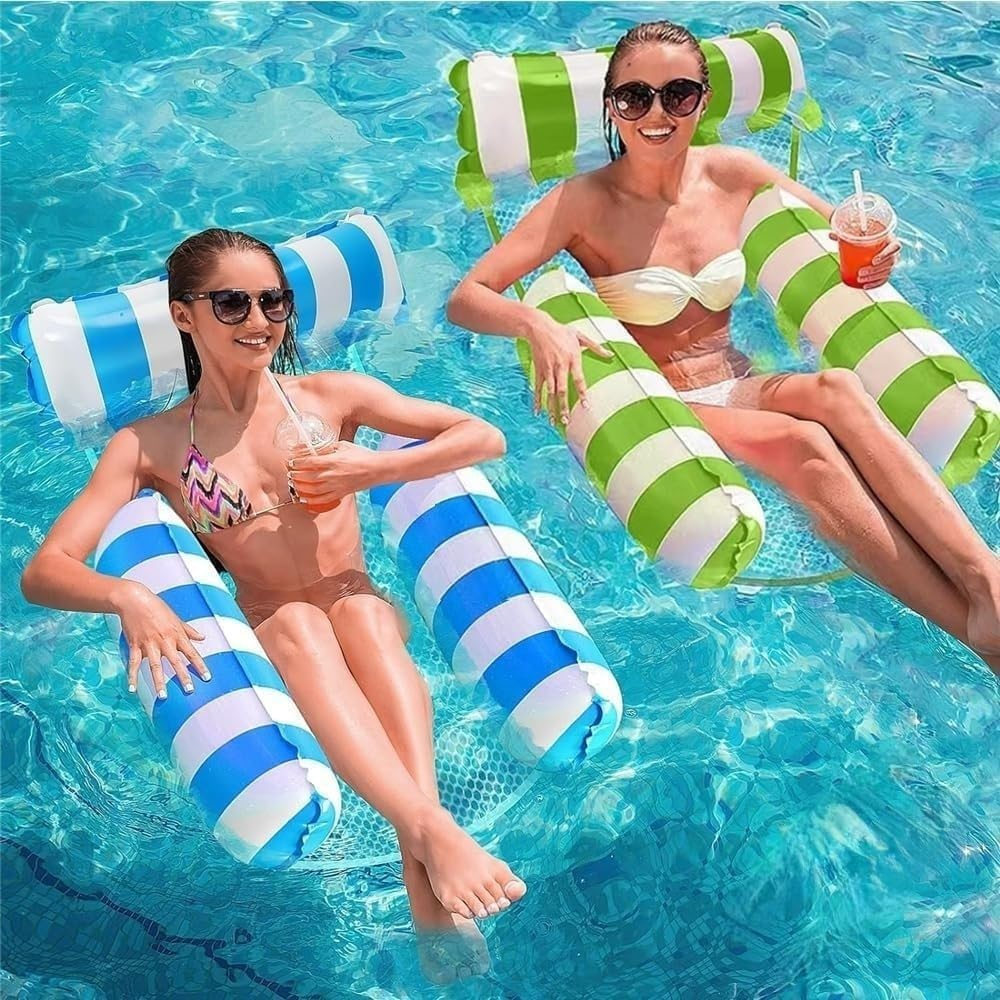2-Pack 264 Pounds Water Floaties with Strong Mesh, 4-In-1 Inflatable Pool Float Chair for Adults/Water Hammock Lounger