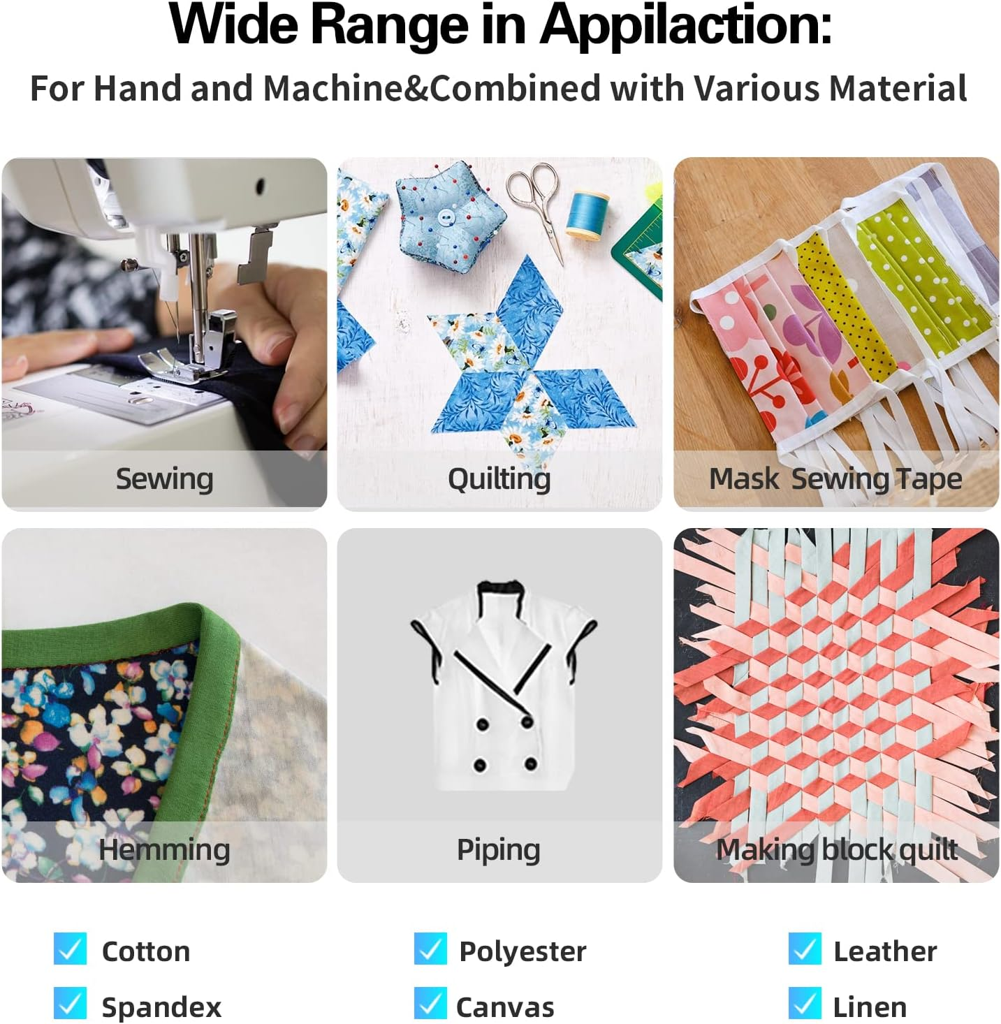 Bias Tape Double Fold 1/2 Inch, Double Fold Bias Tape 55 Yards Continuous Bulk Spool for Apparel Sewing, Quilting, Binding, Decorating, DIY Craft, Polyester, Non-Stretch (13Mm, 50 Meters, Black) image number 6